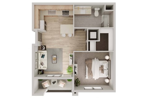 Floor plan for 1 bed, 1 bath, 615 sqft